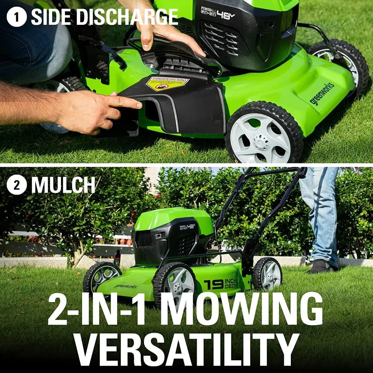 48V (2x24V) 19" Cordless Battery Push Mower 5PC Lawn and Garage Combo Kit