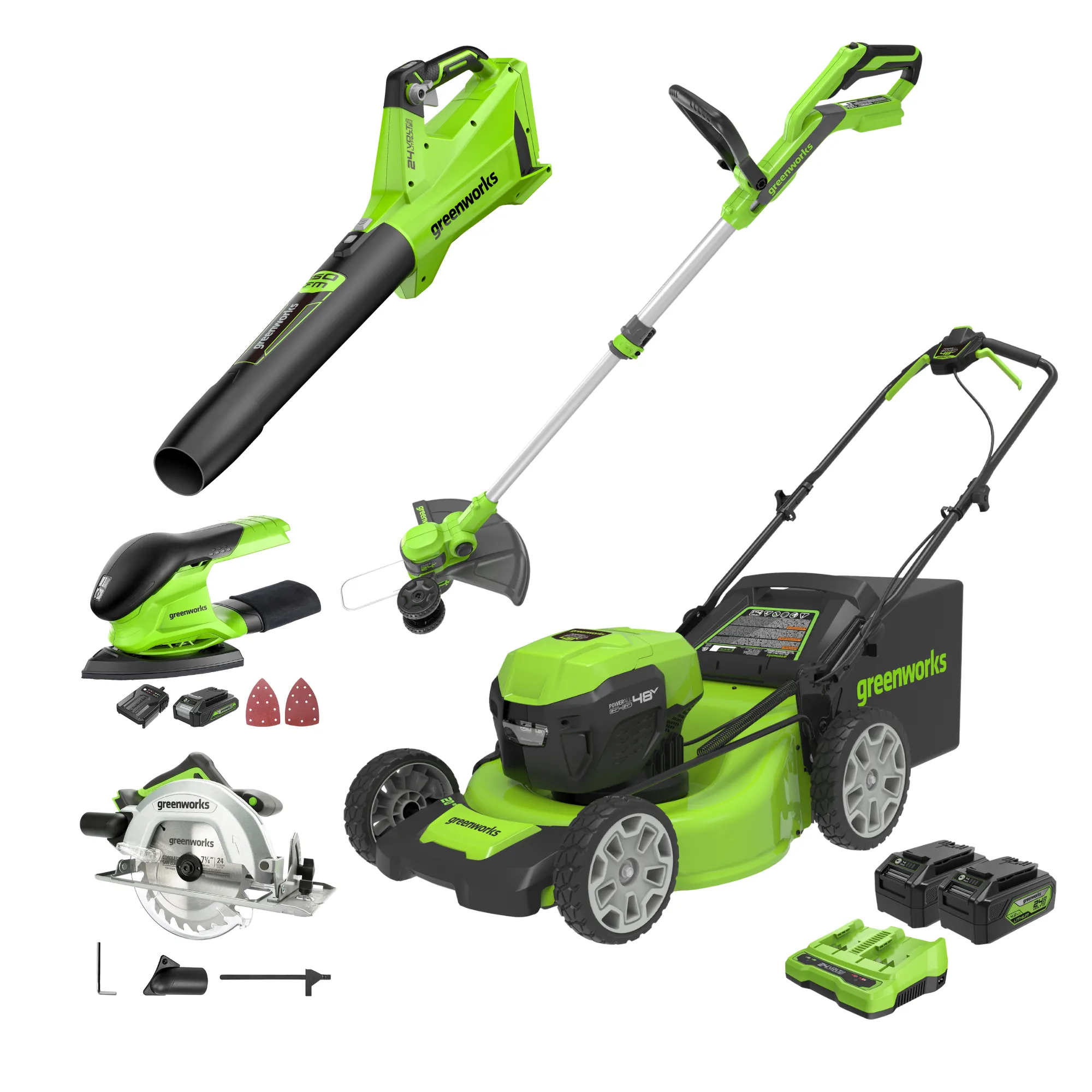 48V (2x24V) 20"  Cordless Battery Push Mower 5PC Lawn and Garage Combo Kit