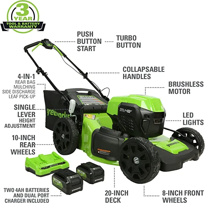 48V (2x24V) 20"  Cordless Battery Push Mower 5PC Lawn and Garage Combo Kit