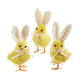 6 Yellow Easter Chick With Bunny Ears - Set of 3