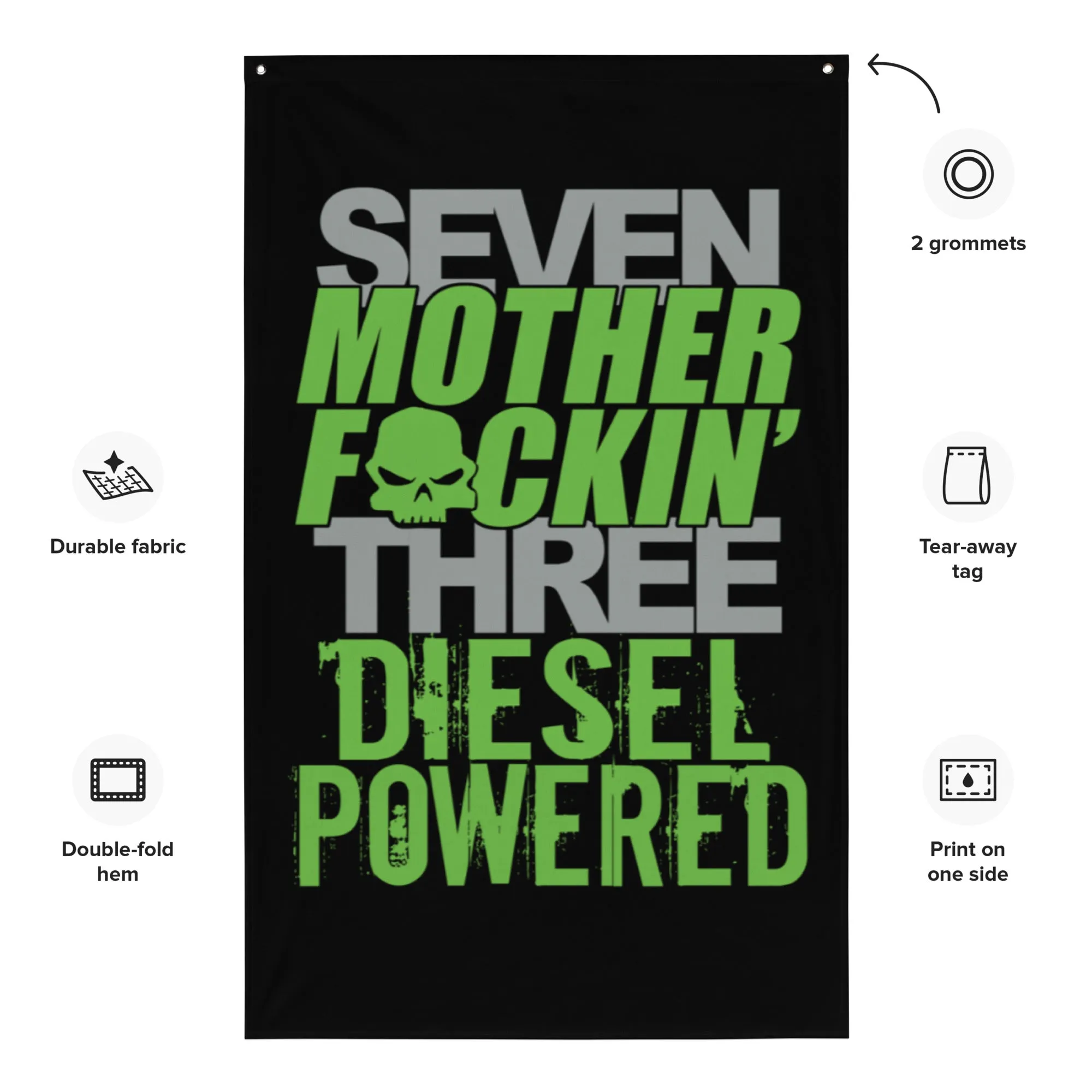 7.3 Power Stroke Diesel Flag, Seven MFN Three Diesel Powered Truck Garage Decor, Dorm Poster, Man Cave Decoration