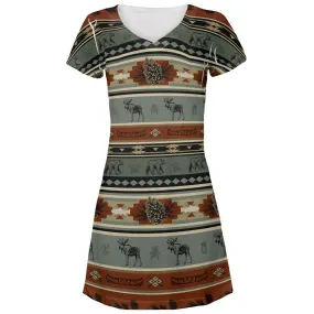 Adirondack Bear Moose Pattern All Over Juniors V-Neck Dress