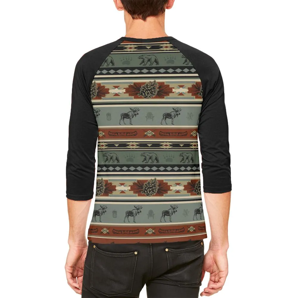 Adirondack Bear Moose Pattern Mens Raglan T Shirt