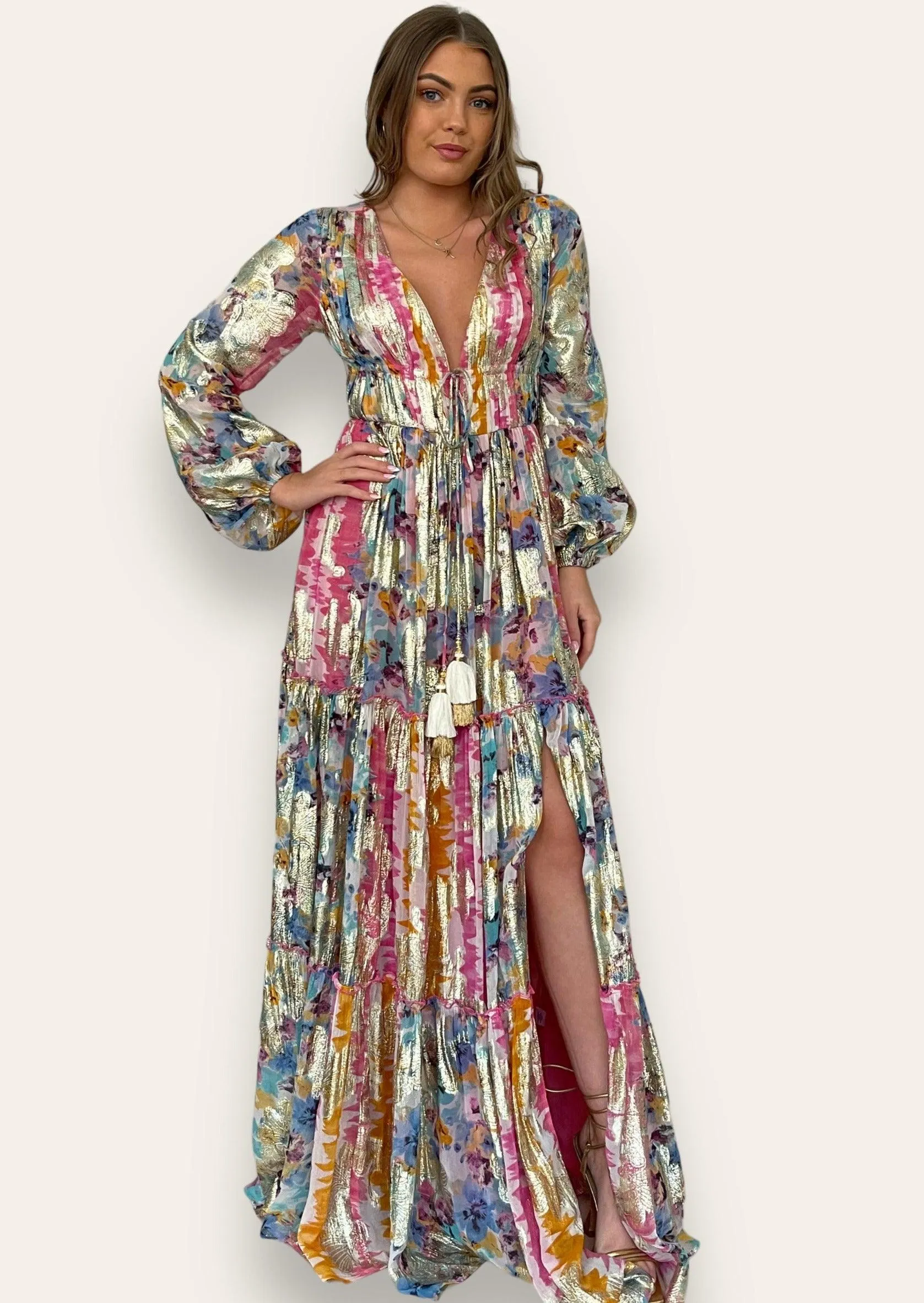 Aurora Lurex Print Maxi Dress