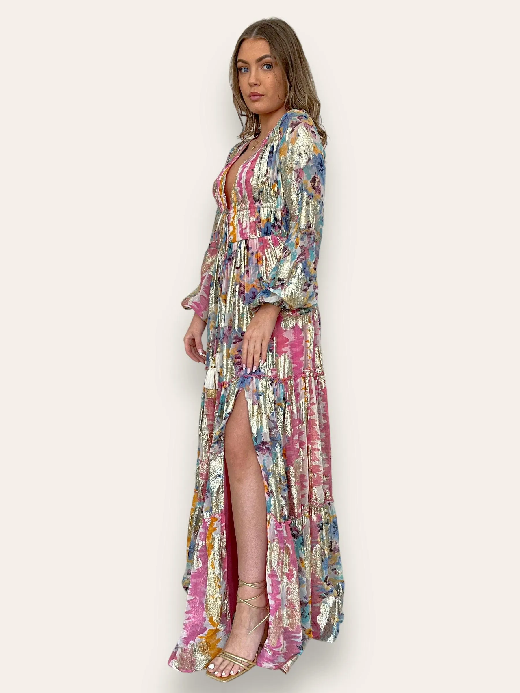 Aurora Lurex Print Maxi Dress