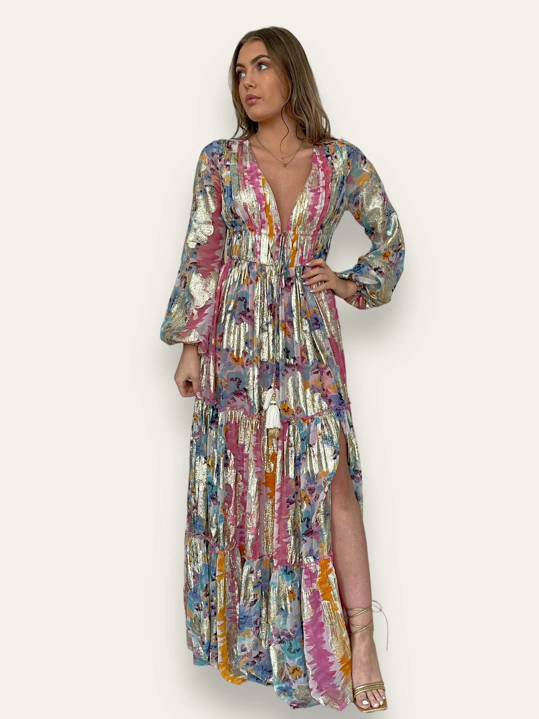 Aurora Lurex Print Maxi Dress