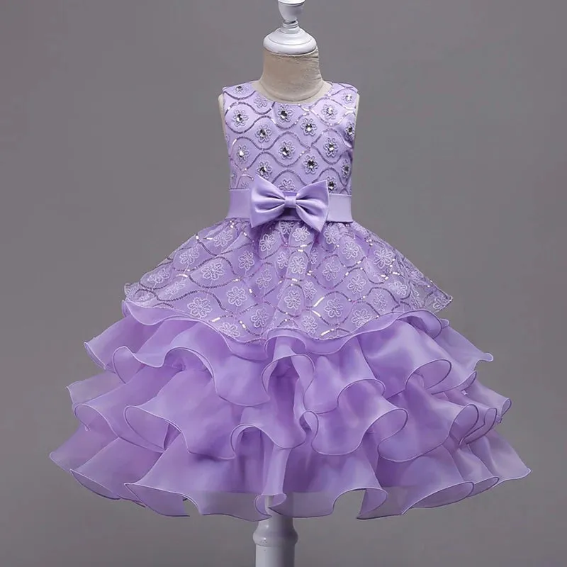 Baby Girls Pink Purple Embroidered Wedding Princess Dress