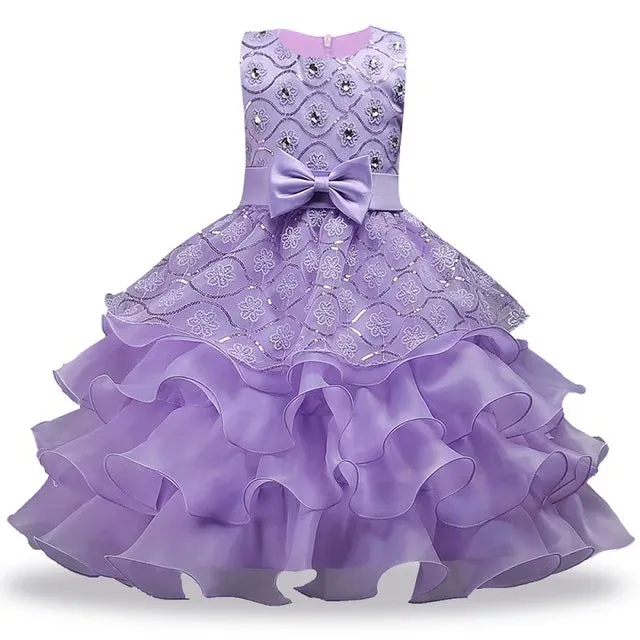 Baby Girls Pink Purple Embroidered Wedding Princess Dress