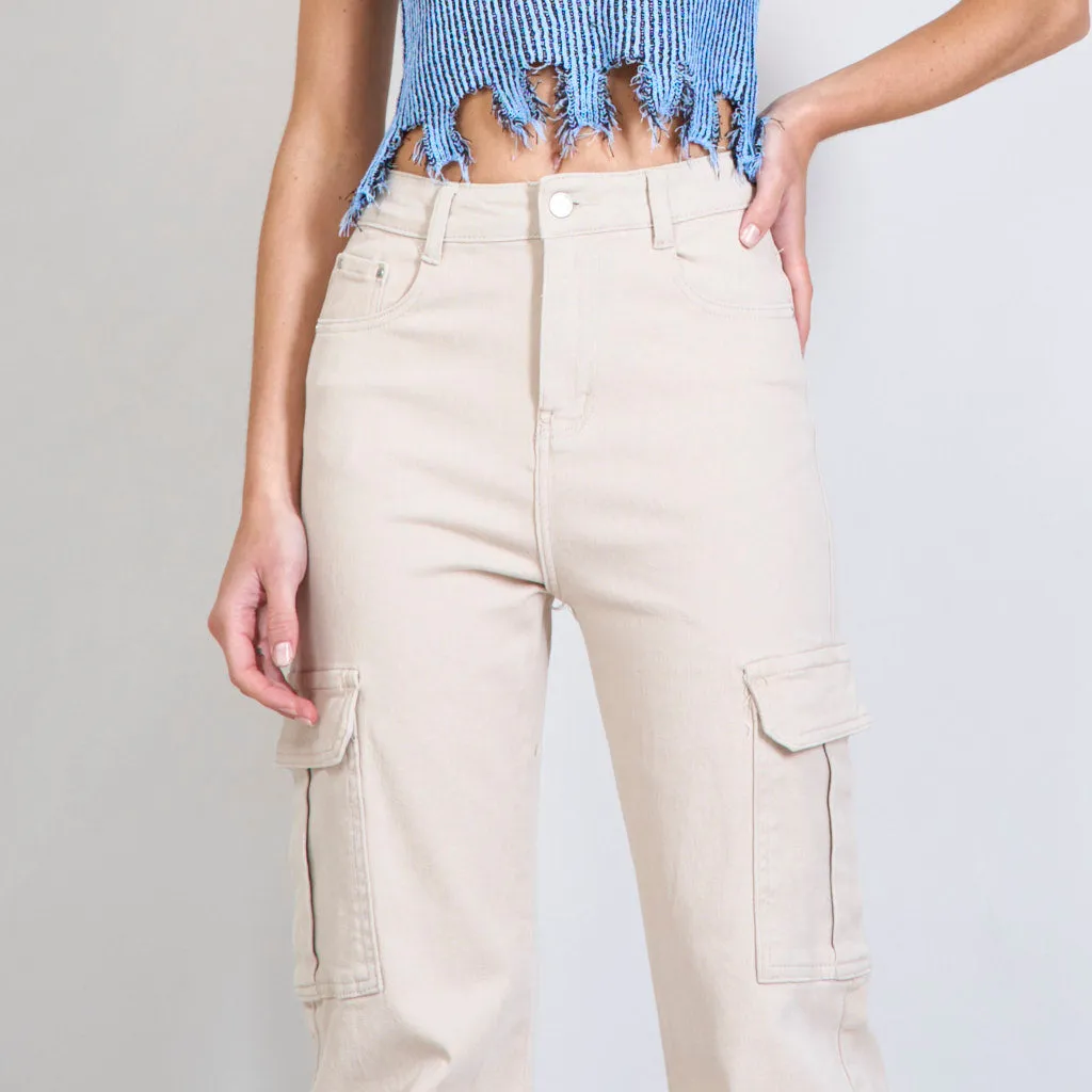 Beige two side pockets jeans wholesale