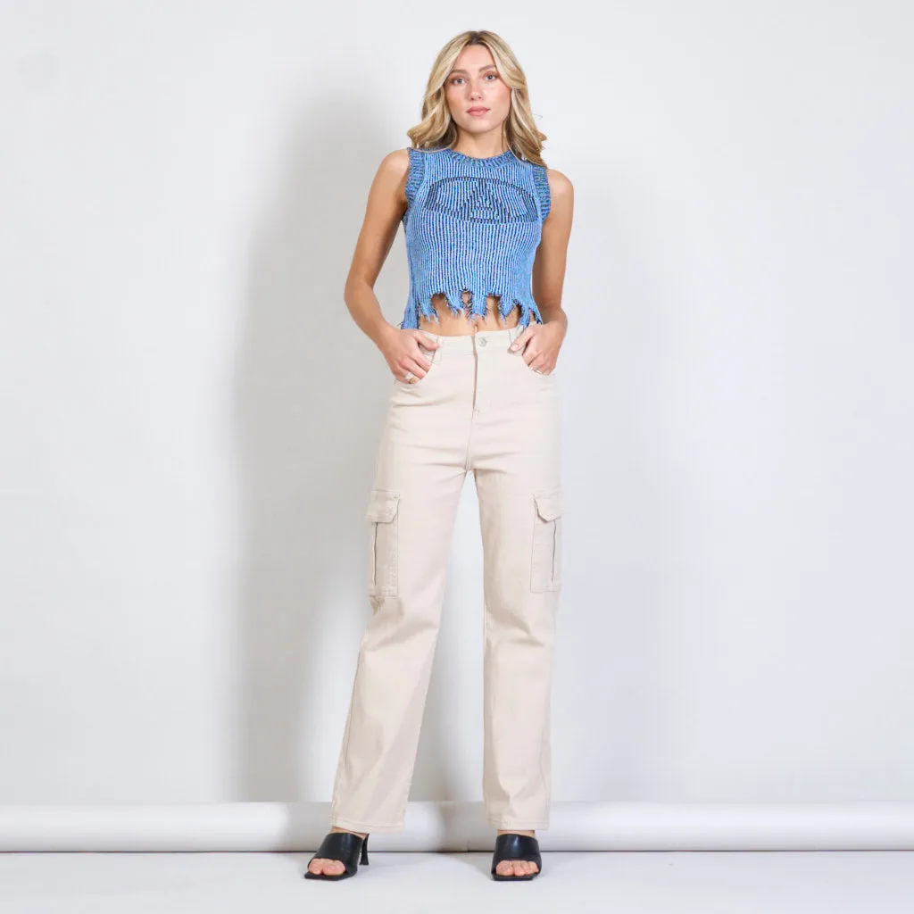 Beige two side pockets jeans wholesale