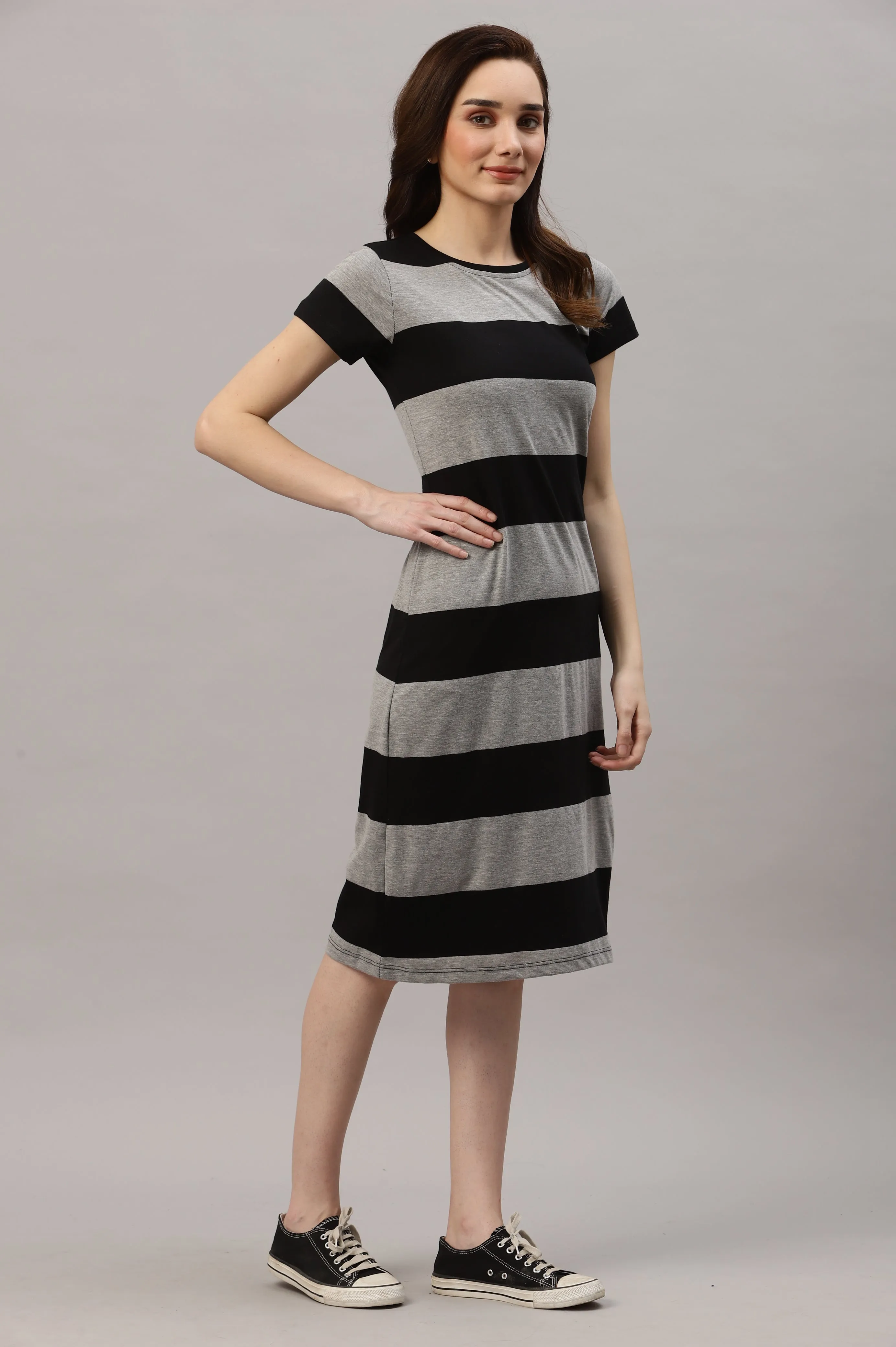 Black And Grey Horizontal Stripe Dress