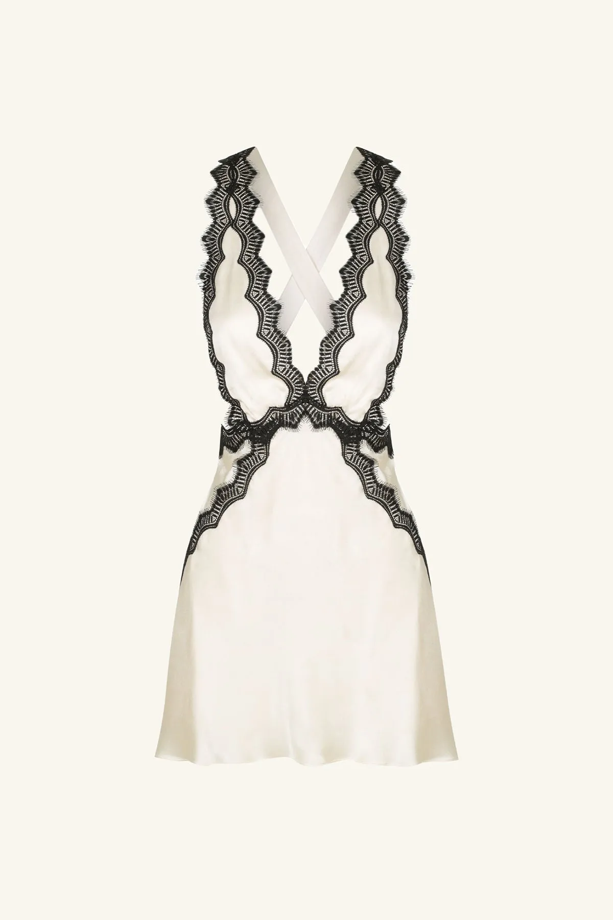 CAMILLE LACE CROSS BACK MINI DRESS - CREAM/BLACK