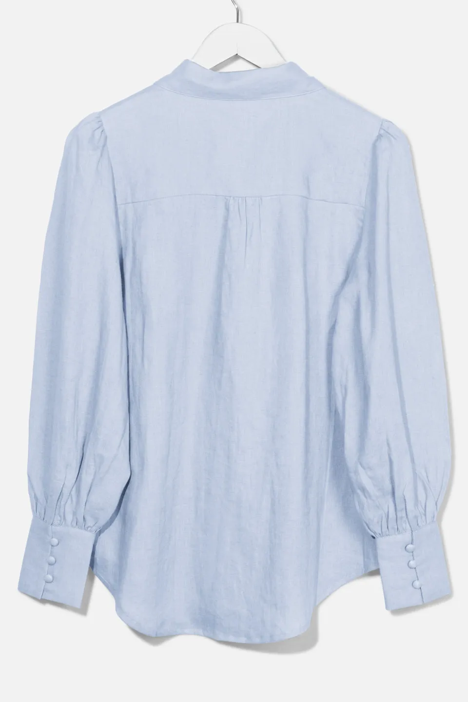 Champion Ice Blue Puff Sleeve Linen Shirt with Deep Cuff