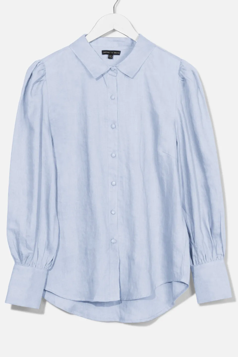 Champion Ice Blue Puff Sleeve Linen Shirt with Deep Cuff