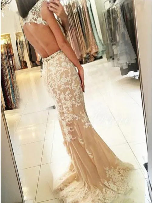 Charming Cap Sleeve Mermaid Pretty Open Back Long Prom Dress, PD0137