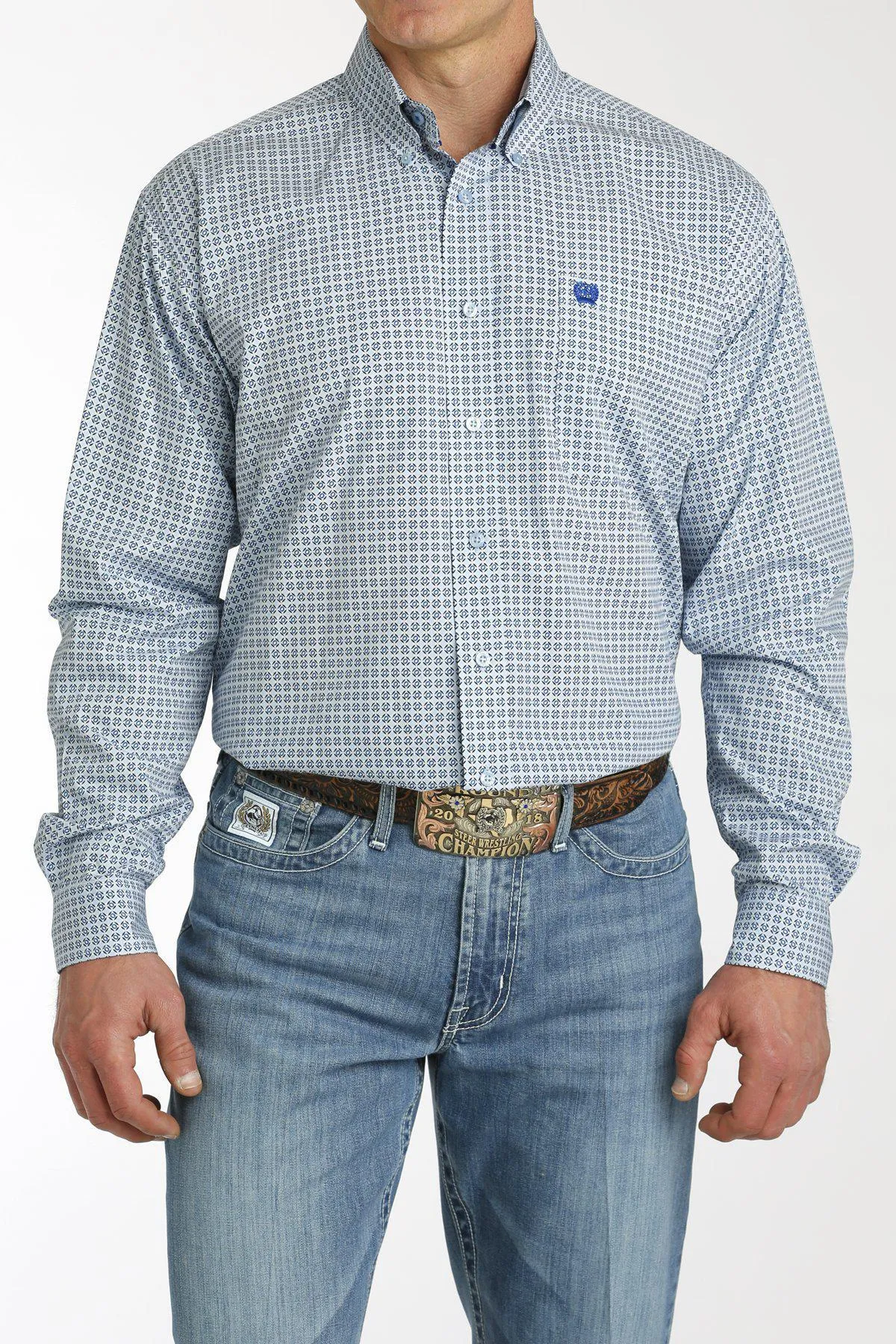 Cinch Light Blue Geo Print Shirt