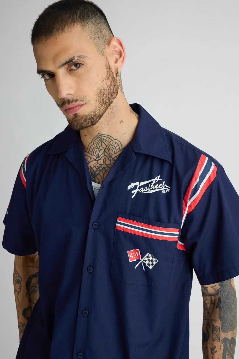 Cotton Poplin Garage Shirt- Navy Blue