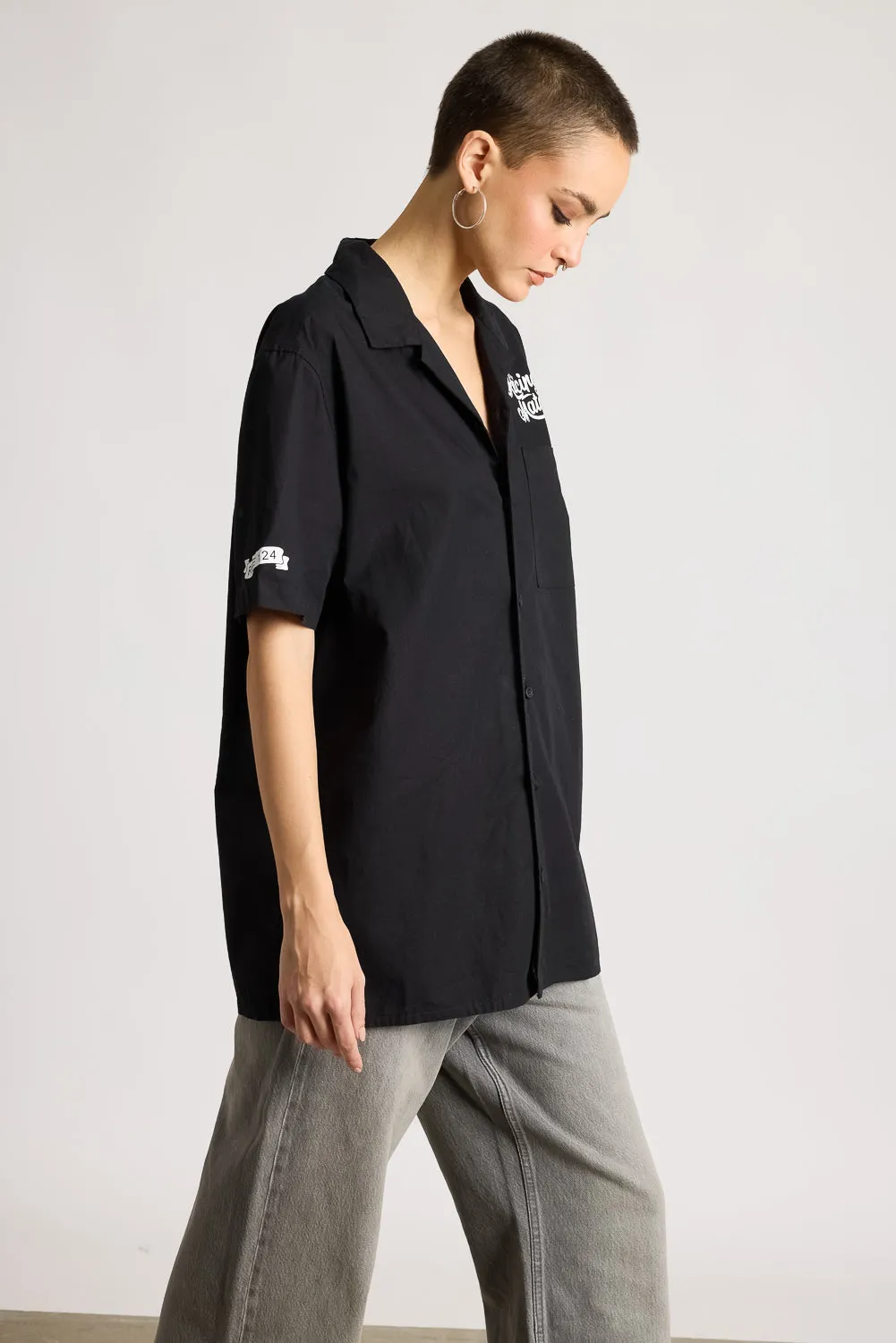 Cotton Poplin Women's Garage Shirt - Basic Black