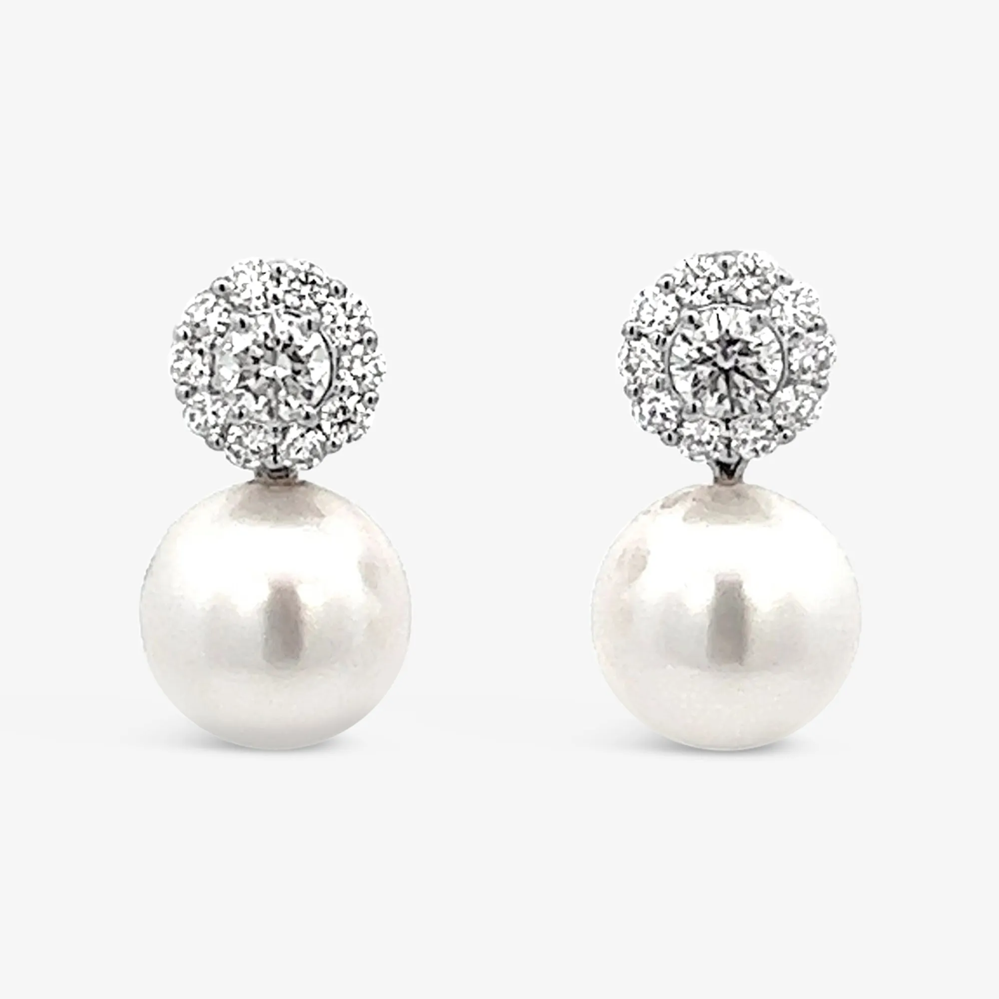 Diamond Halo and Pearl Drop Earrings