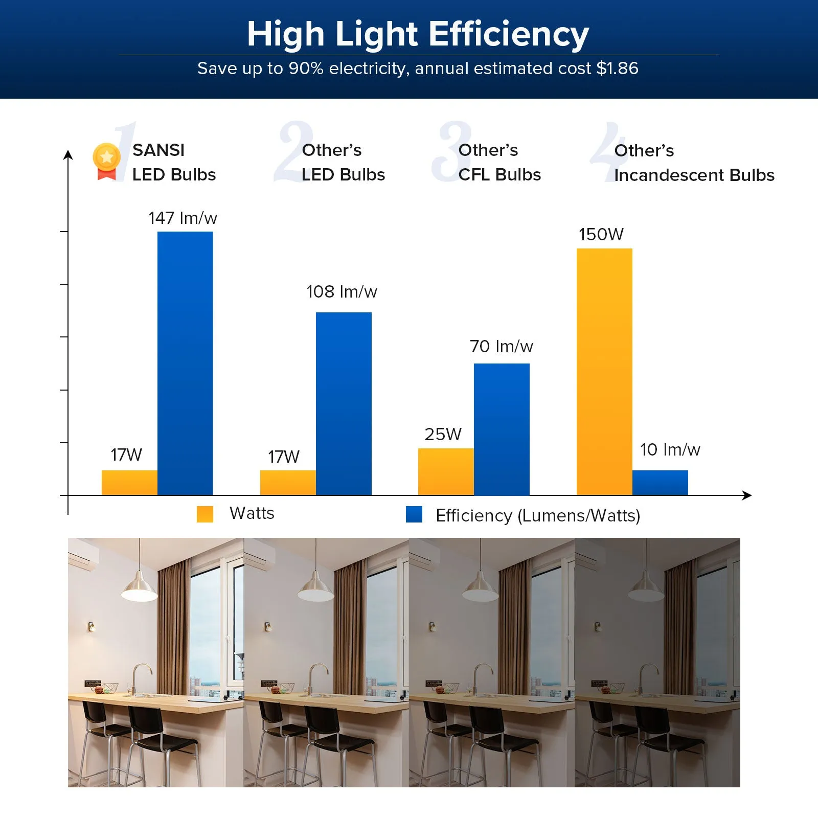 Dimmable A19 17W LED 3000K/5000K Light Bulb(US CA ONLY)