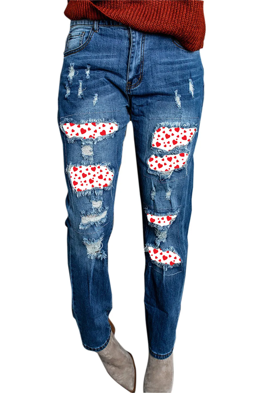 Distressed Straight Leg Jeans