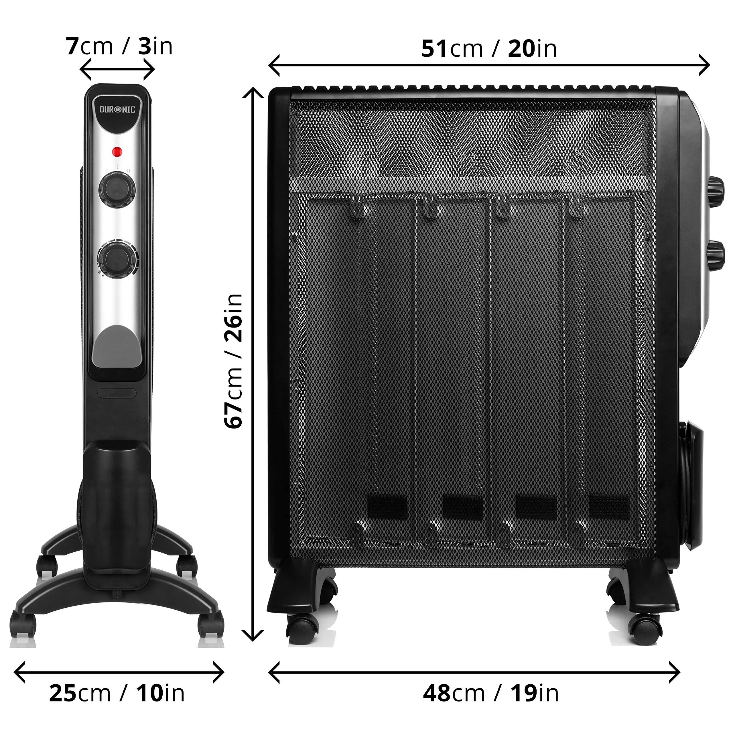 Duronic Electric Heater HV220 Oil Free Convection Heaters, Micathermic Panel Heaters, Portable Mica Panel Heater for Heating up Homes, Bedrooms, Offices & Garage Spaces