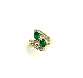 Emerald & Diamond Bypass Ring