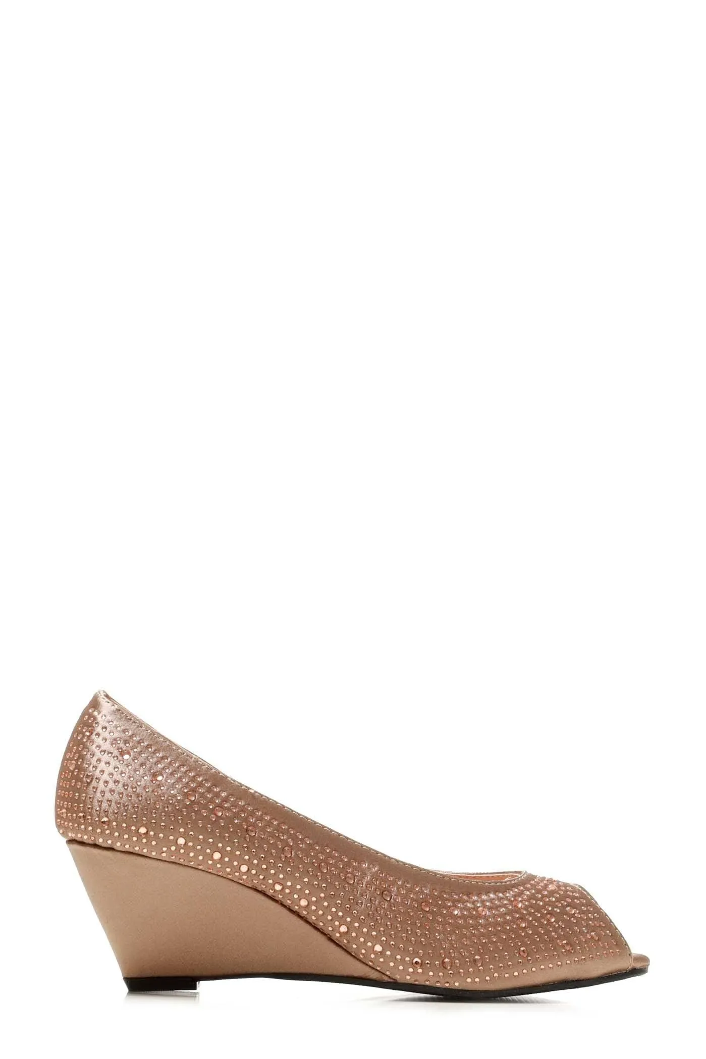 Emily Peep Toe Diamante Wedge in Mocha Satin