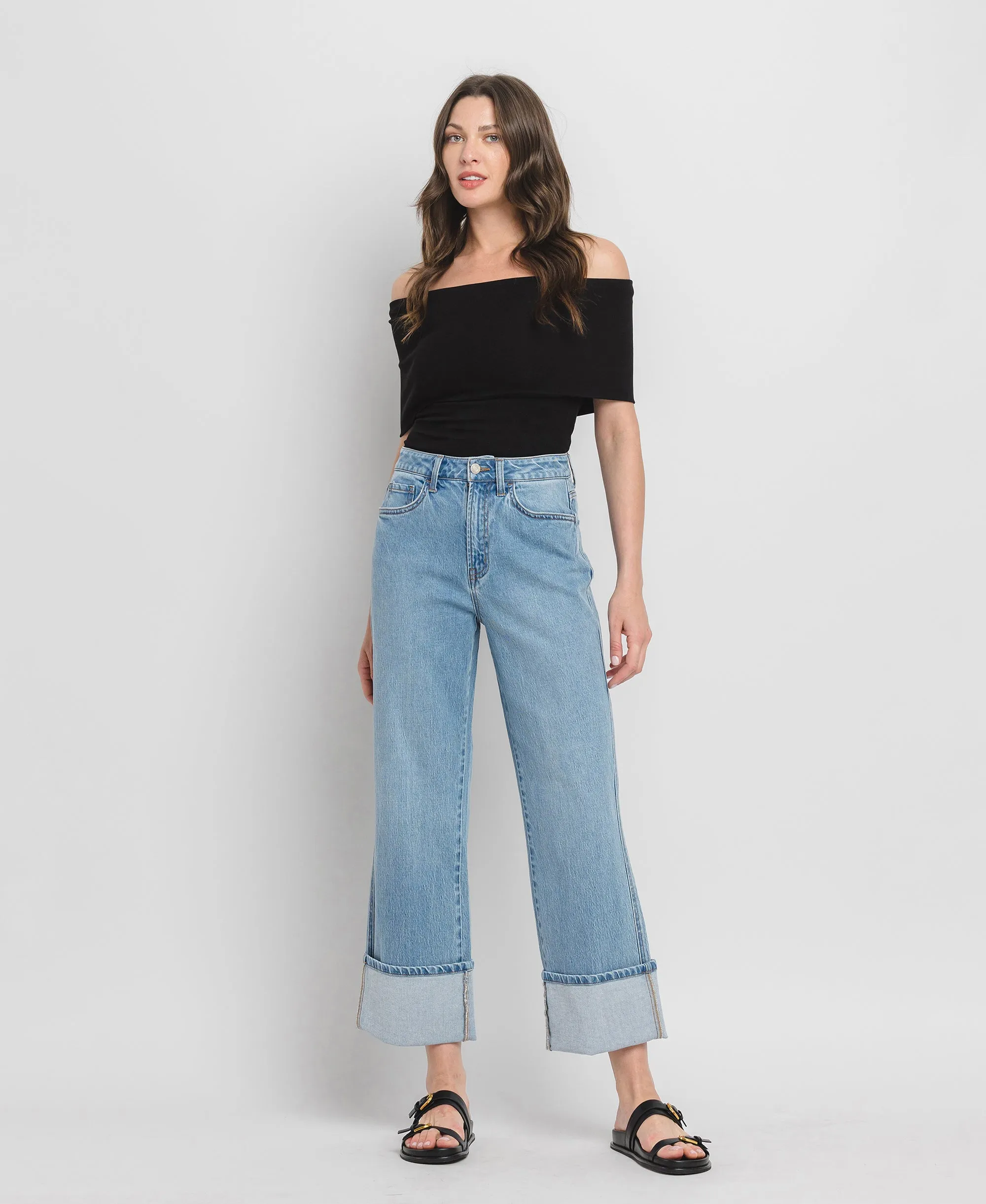 Enrapture - Super High Rise Cuff Baggy Straight Jeans