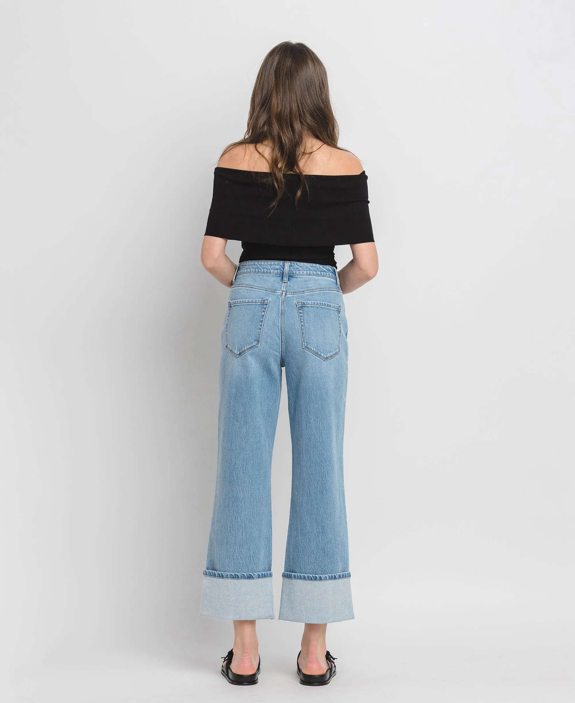 Enrapture - Super High Rise Cuff Baggy Straight Jeans