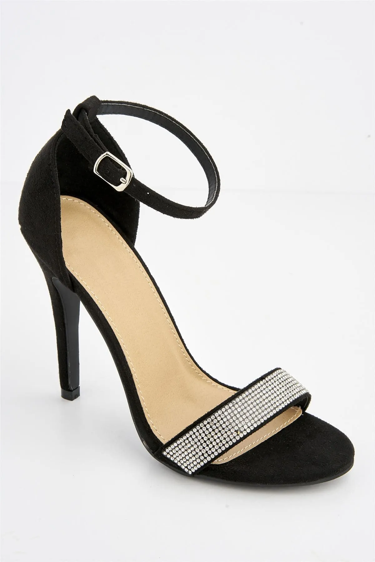 Esha Diamante Band Ankle-strap Heels in Black Mesh