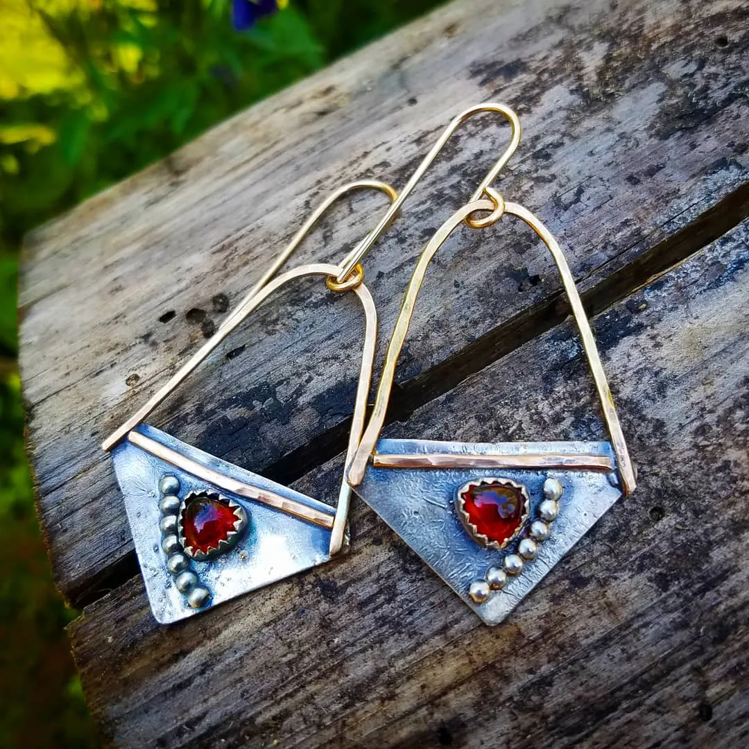 Garnet Gold and Silver Earrings