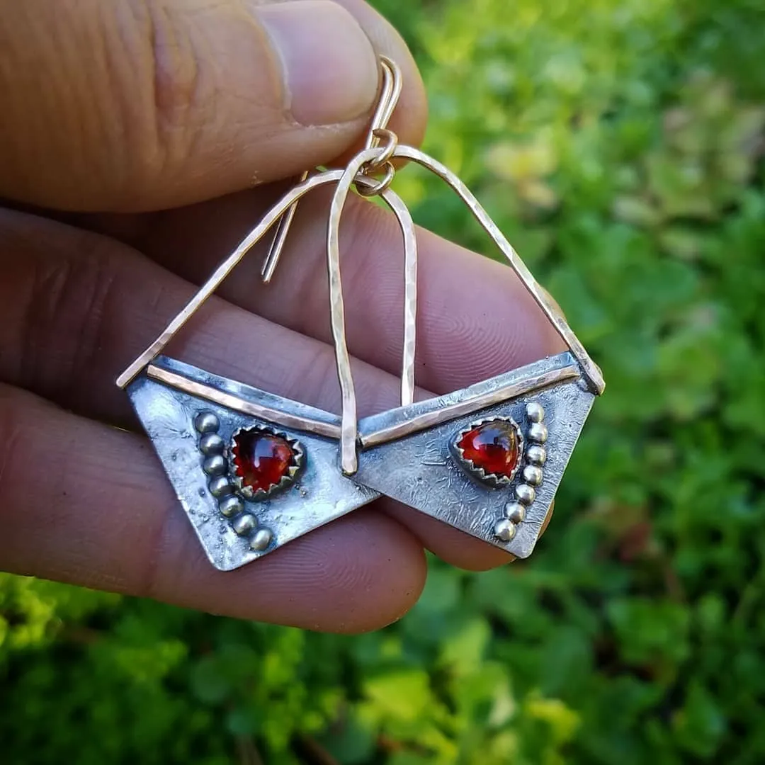 Garnet Gold and Silver Earrings