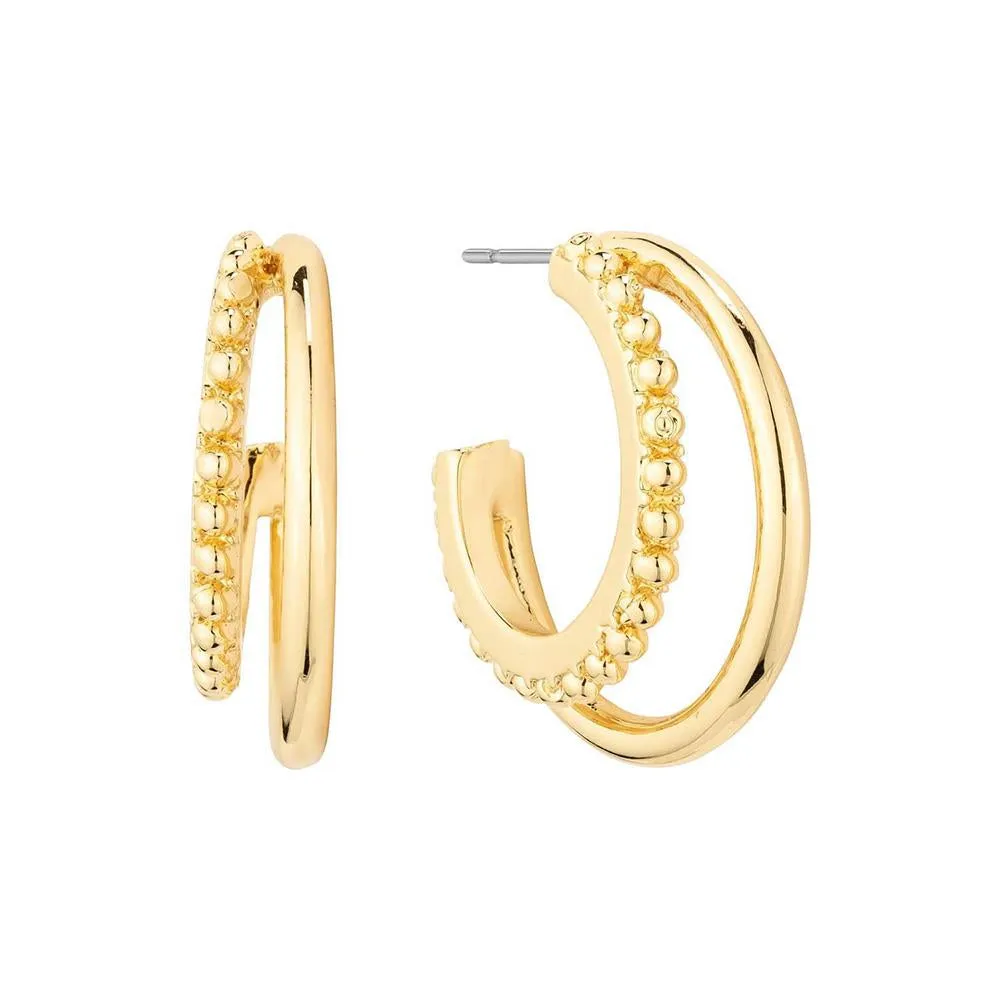 Gold Beaded Double Hoop Earring