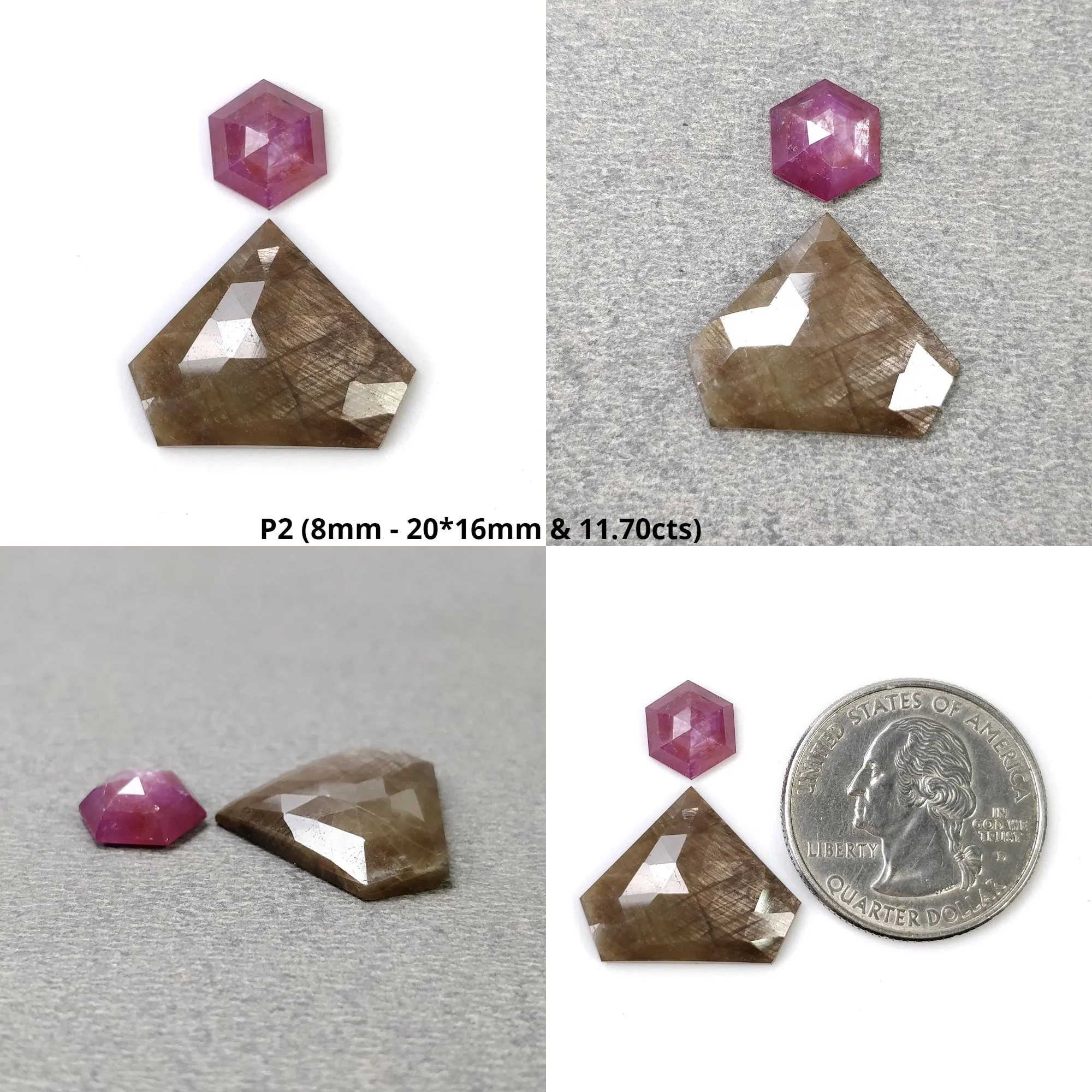 Golden Brown CHOCOLATE And Raspberry SAPPHIRE Gemstone Rose & Step Cut : Natural Untreated Unheated Uneven Hexagon Shape 2pcs