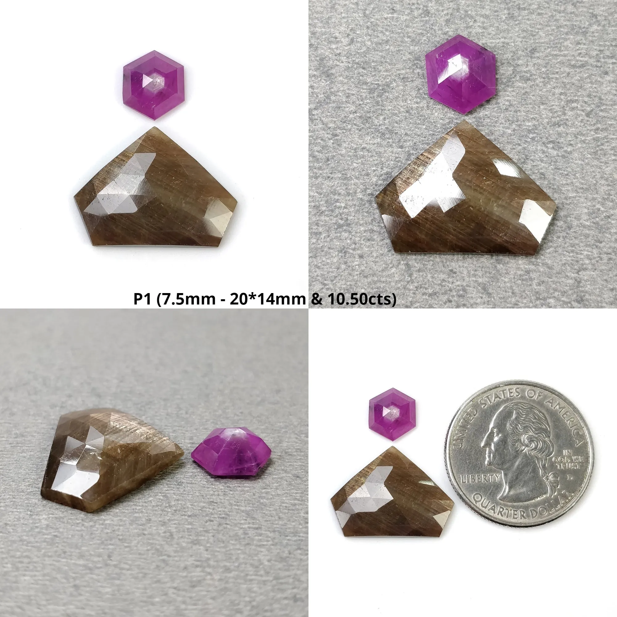 Golden Brown CHOCOLATE And Raspberry SAPPHIRE Gemstone Rose & Step Cut : Natural Untreated Unheated Uneven Hexagon Shape 2pcs