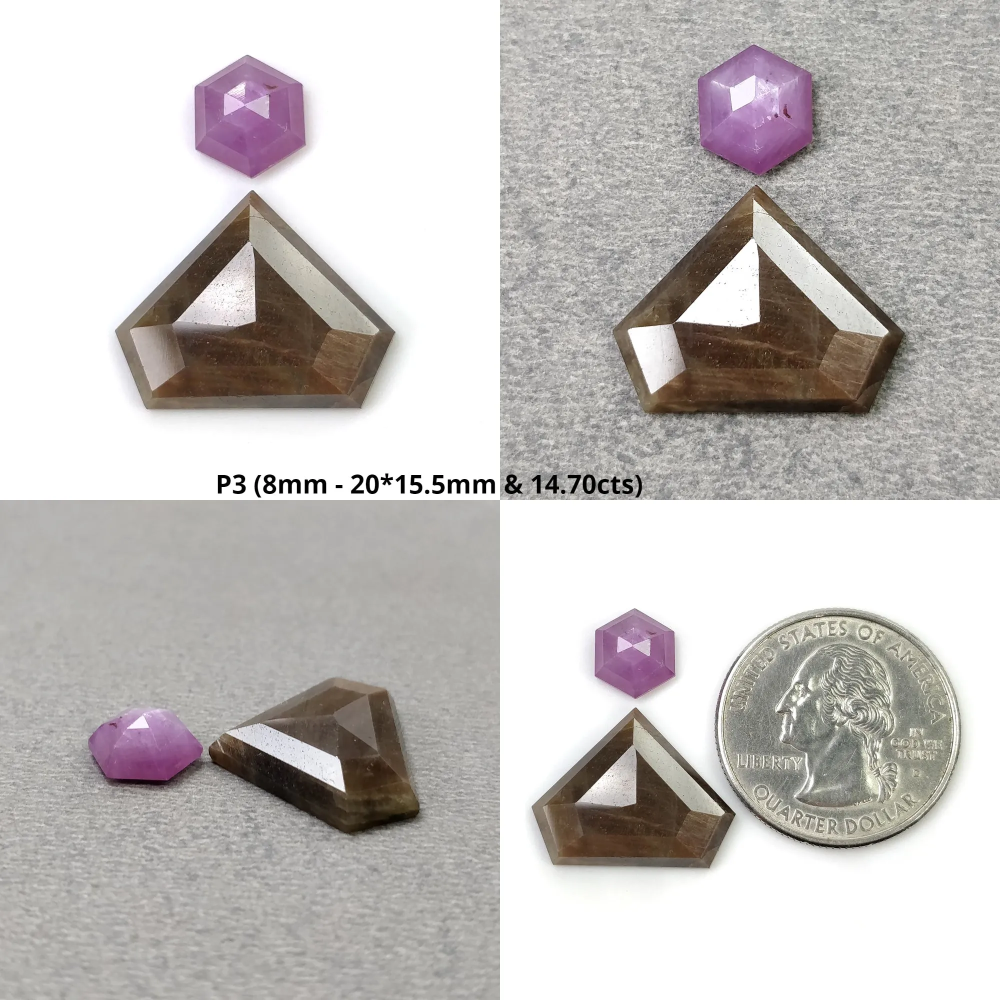 Golden Brown CHOCOLATE And Raspberry SAPPHIRE Gemstone Rose & Step Cut : Natural Untreated Unheated Uneven Hexagon Shape 2pcs