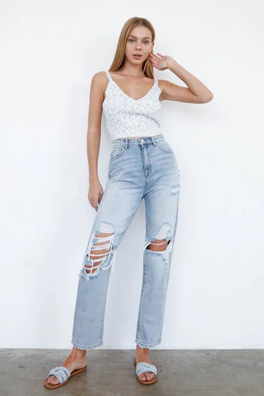 High Waist Ripped Loose Fit Jeans