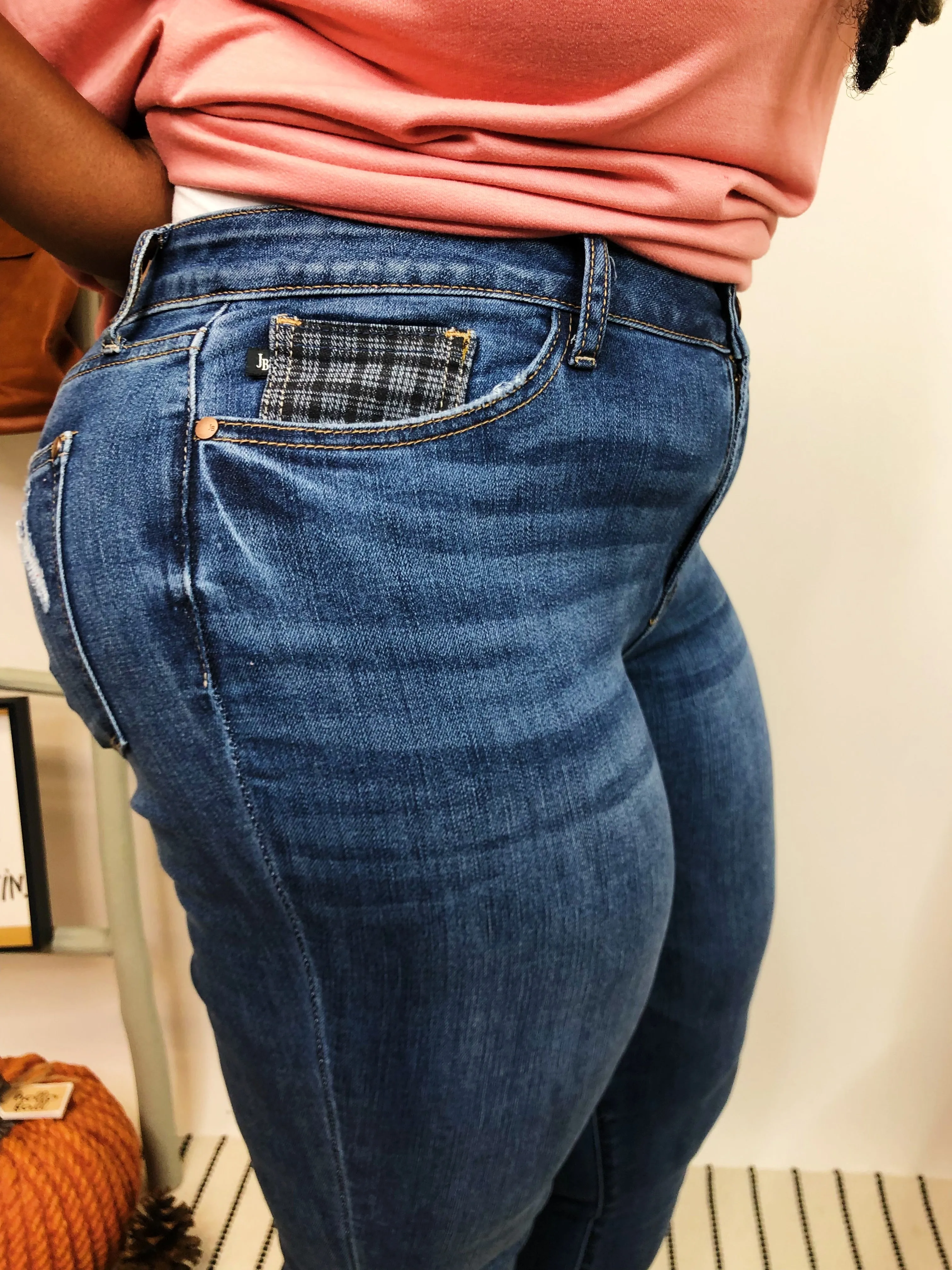 #K900 Cuffed In Plaid Judy Blue Girlfriend Jeans