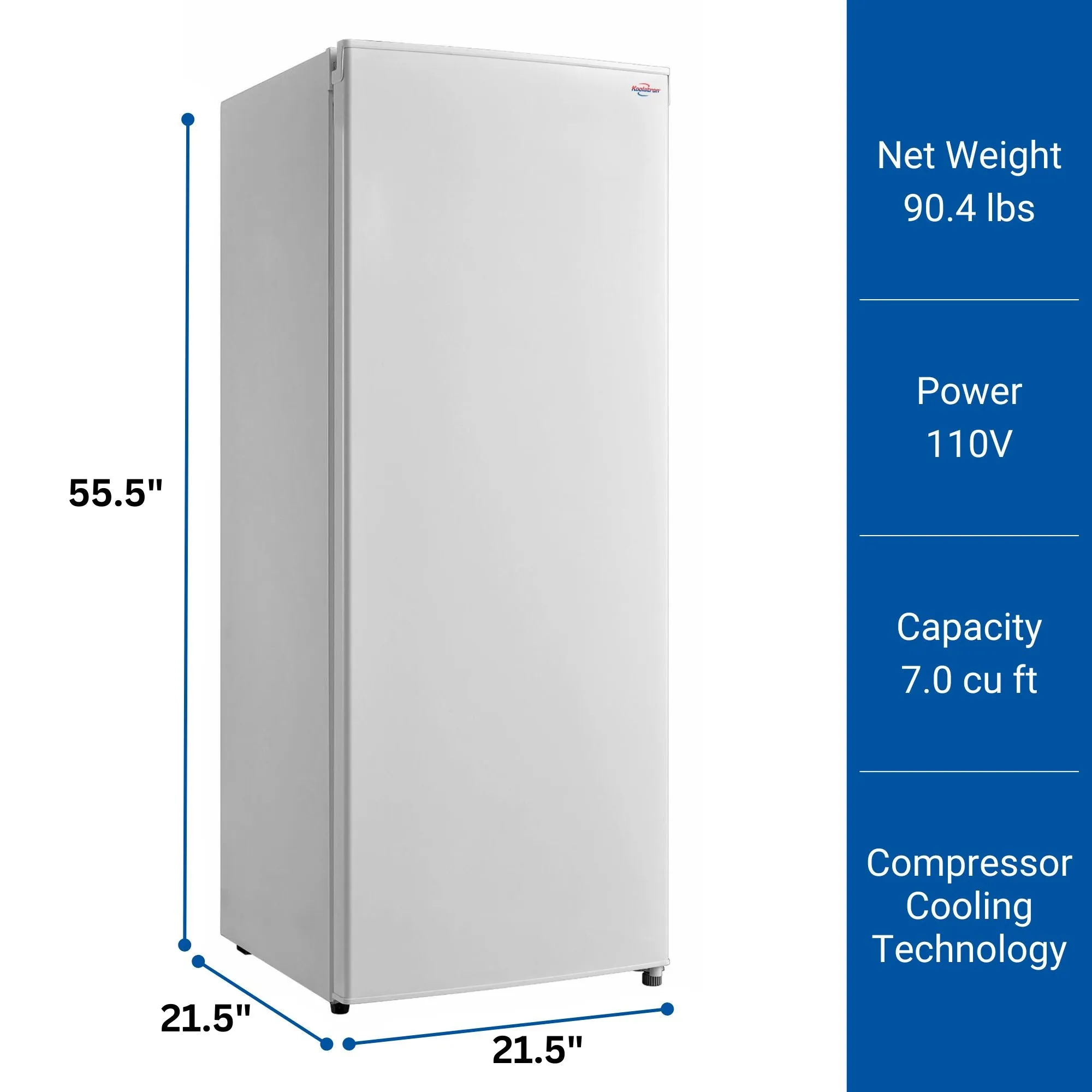 Koolatron Garage-Ready Upright Freezer, 7.0 cu ft (198L), White, Low-Frost, Space-Saving Flat Back, Tempered Glass Shelves, Reversible Door, Pizza Compartment, for Garage, Shed, Basement, Cottage