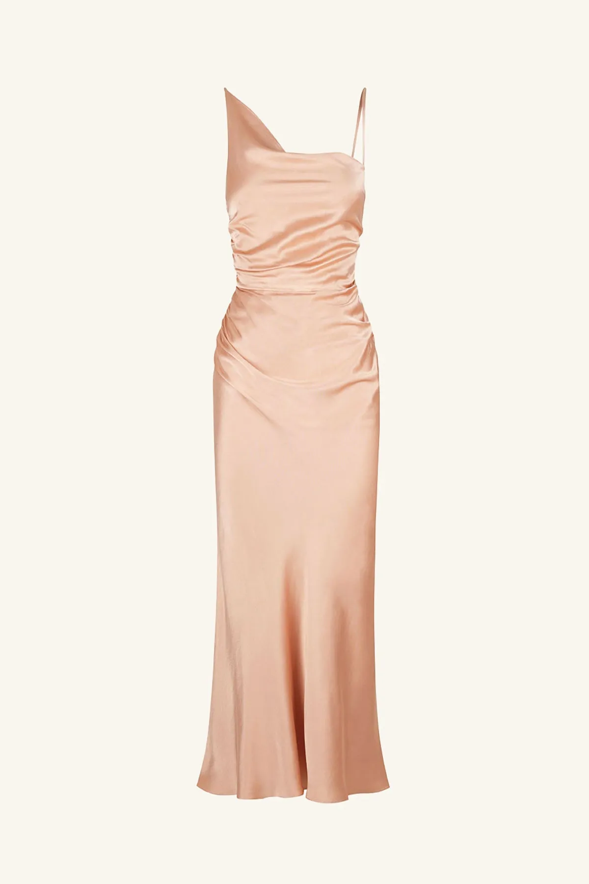 LA LUNE ASYMMETRICAL BIAS COWL MIDI DRESS - DESERT ROSE