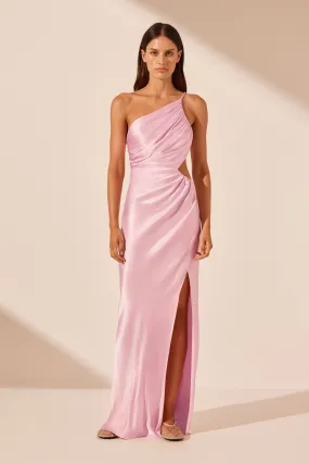 LA LUNE ASYMMETRICAL GATHERED MAXI DRESS - PEONY