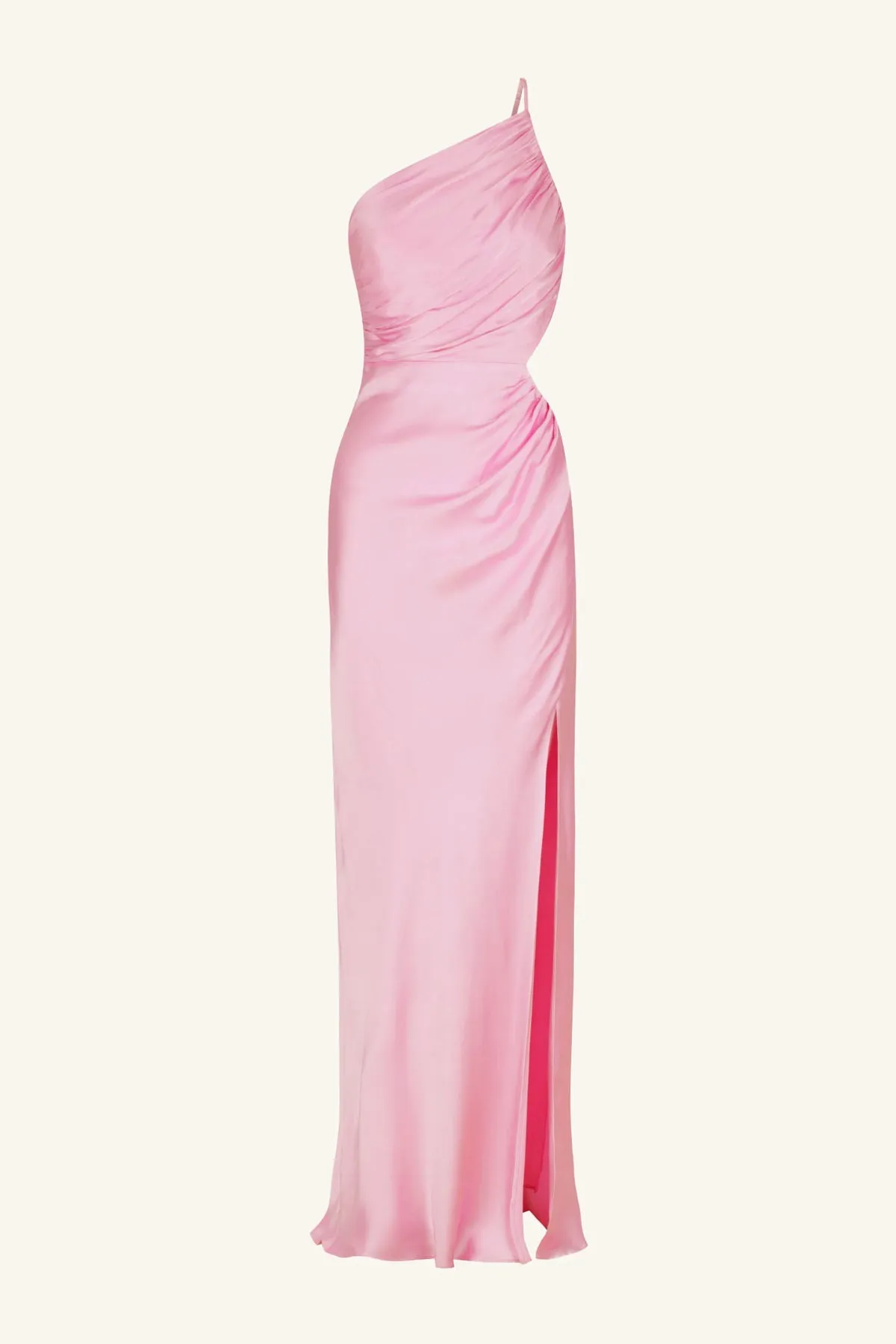 LA LUNE ASYMMETRICAL GATHERED MAXI DRESS - PEONY