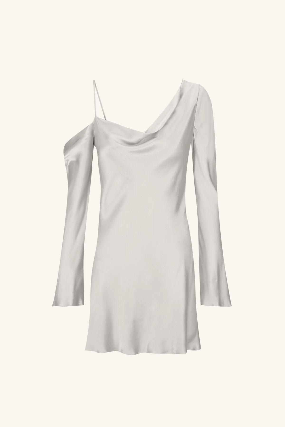 LA LUNE ASYMMETRICAL LONG SLEEVE MINI DRESS - SILVER