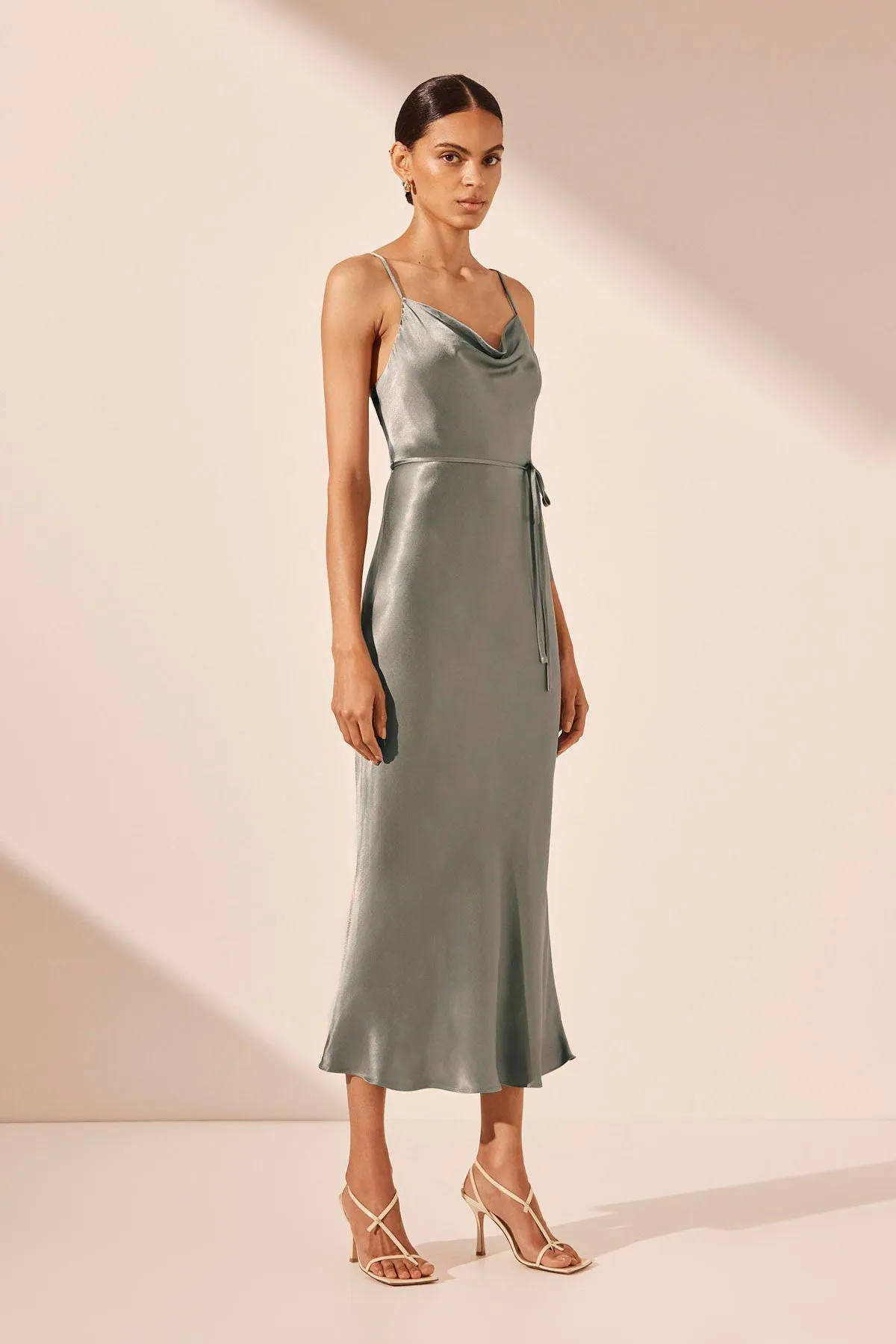 LA LUNE BIAS COWL MIDI DRESS - SAGE