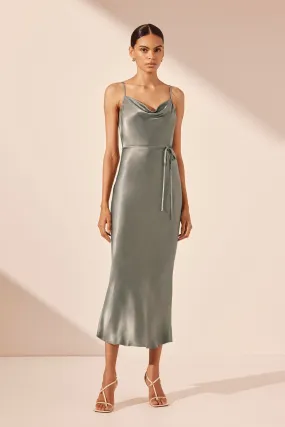 LA LUNE BIAS COWL MIDI DRESS - SAGE