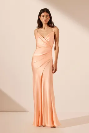 LA LUNE CROSS DRAPED MAXI DRESS - PEACH