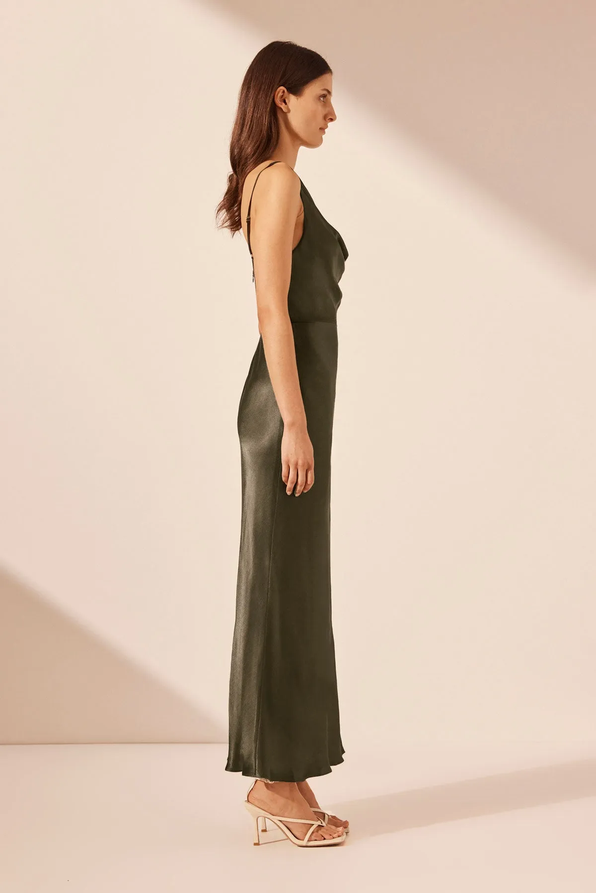 LA LUNE DRAPED SIDE SPLIT MIDI DRESS - FOREST