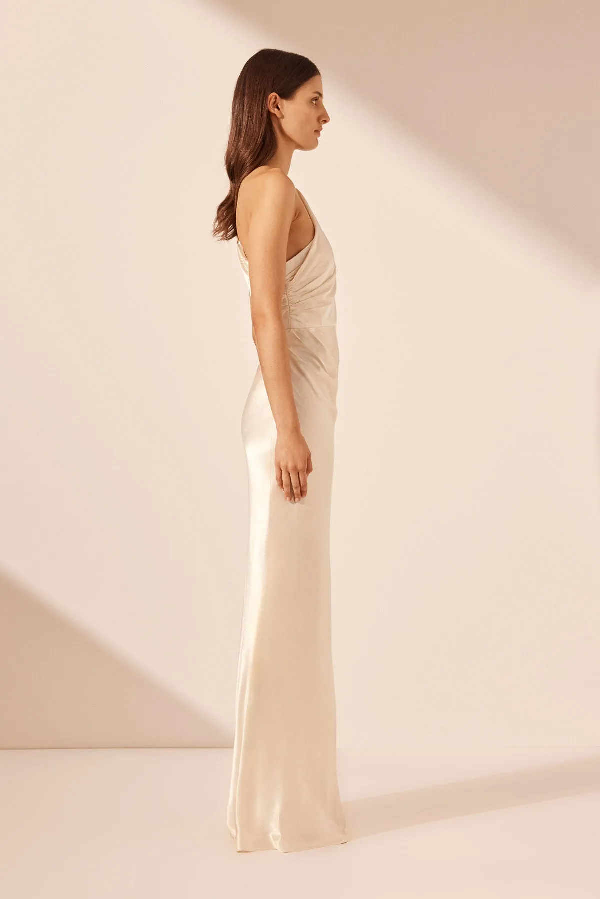 LA LUNE GATHERED ONE SHOULDER MAXI DRESS - CREAM