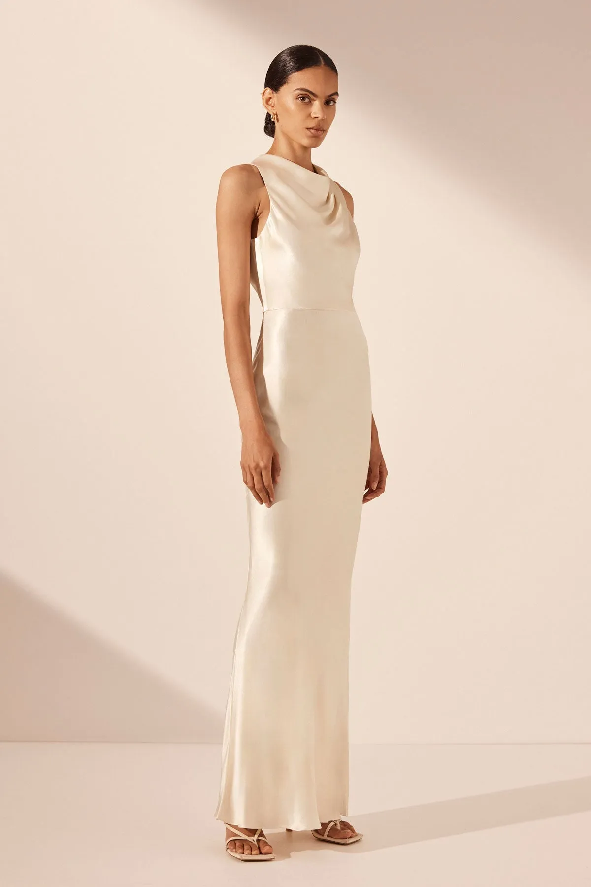 LA LUNE HIGH NECK MAXI DRESS - CREAM